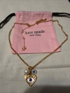 kate spade Gold-Tone Evil Eye Heart Necklace with Pink Pouch